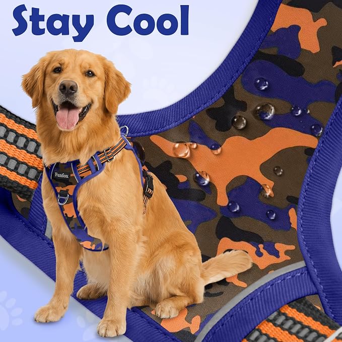 Dog Harness No Pull, Adjustable Pet Vest Harness, Super Soft Material with Vertical Handle Easy Control, Reflective Night Walking, 2 Leash Clips for Large Dogs, Camo Orange, L - Image 6
