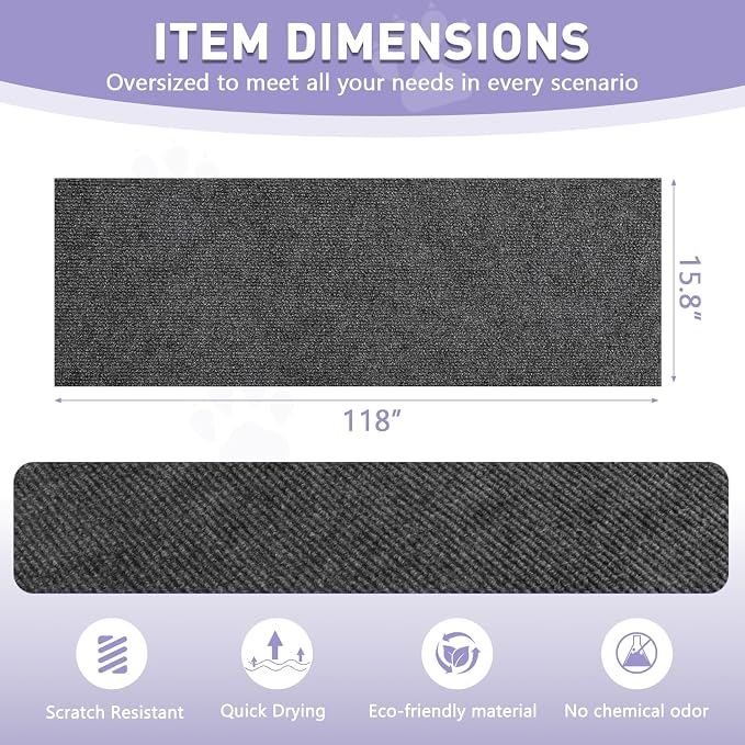 Cat Scratch Furniture Protector for Couch, Wall & Door Guard, Trimmable Self-Adhesive Scratch Pad, DIY Climbing Mat, Deterrent, Scratching Post Replacement (118''x15.8'', Gray) - Image 2