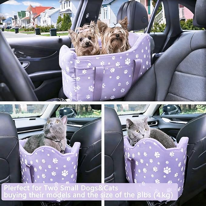 Center Console Dog Car Seat for Medium Dogs,Purple | Portable Armrest Booster With Soft Cushion Safety Belt, Up To 21 Lbs - Image 4