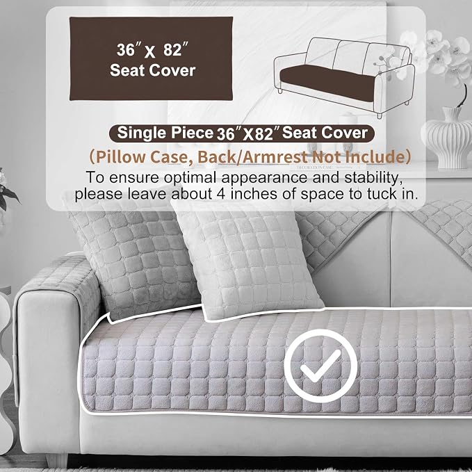 Velvet Washable Couch Cover for Pets Dogs, Non Slip Sectional Sofa Covers for 3 Cushion Couch Sofa L Sharped Sofa Slipcovers, Furniture Protector (1 PCS 36"x82",Light Grey) - Image 2