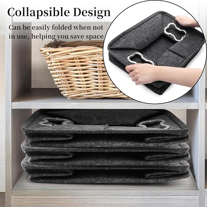 WRINGKIT 3 Pack Dog Toy Bin Basket, Large, Collapsible | Pet Puppy Storage Bin Box with Handles, Felt Storage Bin Basket for Dog Toys, Blankets, Pet Supplies Storage, Dog Room Decor - Image 3