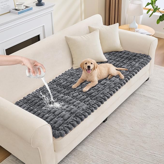 Waterproof Dog Couch Cover, Non Slip Pet Sofa Protector, Thick Fuzzy Couch Cover for Dogs, Machine Washable Furniture Protector, Scratch Resistant Pet Couch Mat(Dark Gray, 28" x 71"/70 x 180cm) by Taque