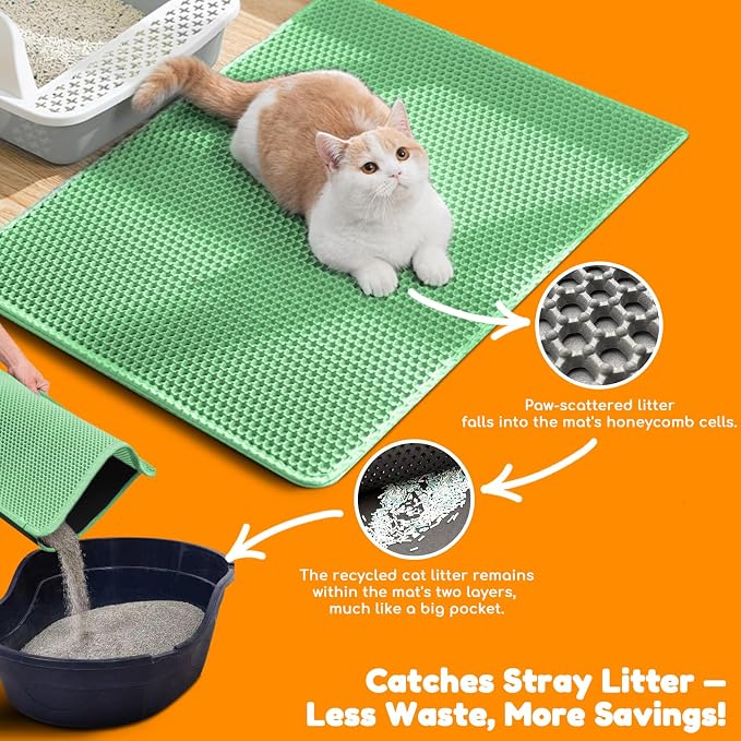 Cat Litter Mat 31"x24",Double Layer EVA Litterbox Mat Green | Extra Large Honeycomb, Waterproof & non-slip, Odor-free, easy clean, washable durable floor protector,scatter control - Image 6