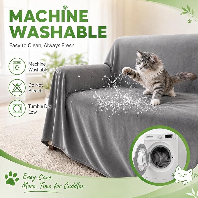 Loiion Cat Scratch Couch Cover Waterproof Sofa Cover 134" x71 Gray | Pet-Friendly Couch Protector, Anti-Scratch & Non Slip Sofa Cover For Cats Dogs Kids, Machine Washable - Image 5