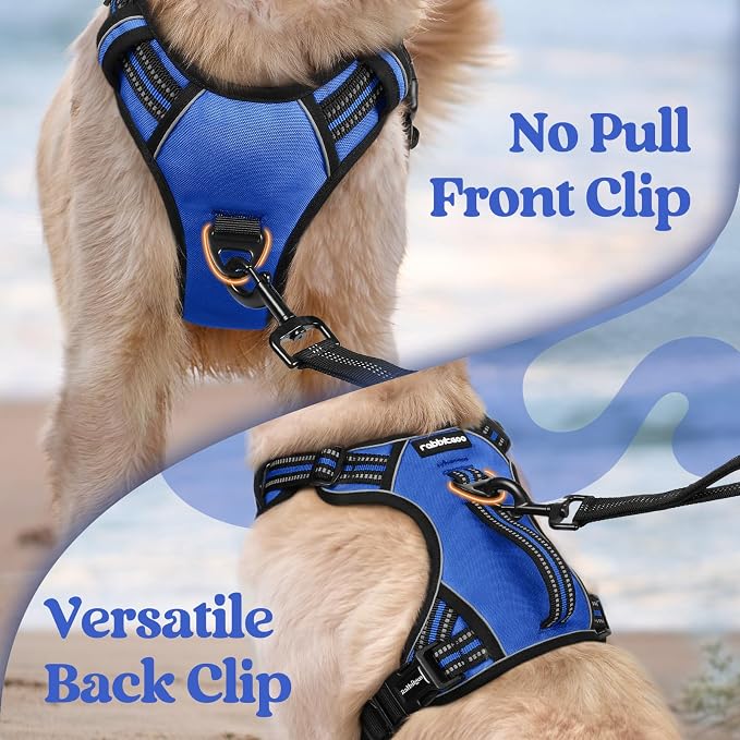 rabbitgoo Large Dog Harness, Easy Wear with 3 Buckles and Lift Handle | No Pull with Front Clip for Walking, Adjustable Soft Padded, Reflective, Easy Control, Blue, X-Large - Image 6