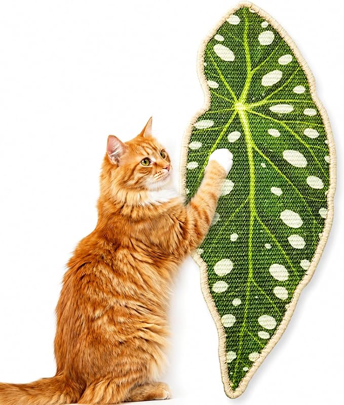 Natural Leaf-Shaped Sisal Cat Scratcher for Wall and Floor, Large Cat Scratch Pad for Indoor Cats Furniture Protection, Extra Large Wall Mounted Cat Scratching Mat for Claw Care (Green) by Unknown