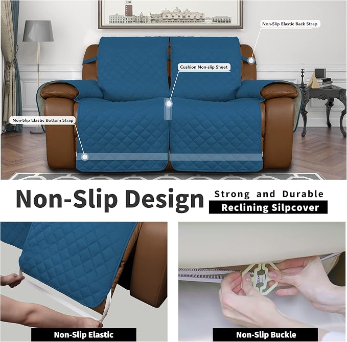 Easy-Going Reversible Couch Cover for 2 Seat Recliner Sofa | Peacock Blue/Beige, Sofa Slipcover For Dogs, Sofa Cover For Loveseat Recliner, Furniture Protector, Pet Friendly - Image 4