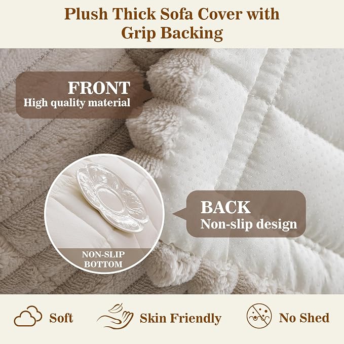 MYSKY HOME Chair Covers, Non-Slip Couch Cover, Oatmeal, 27.6" x 27.6" | Recliner Chair Covers, Soft & Thick Chair Arm Covers Protectors, for Living Room, Pet Friendly, Couch Cushion Covers - Image 2