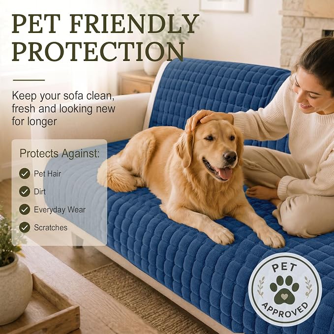 Smiry Velvet Couch Cover for Dogs, Non Slip Soft Sofa Protector for Pets | Washable Sofa Cover for Cats, Cozy Furniture Protector Against Pet Hair, Scratches, Fits Sectional Sofa(Navy Blue, 36"x71") - Image 6
