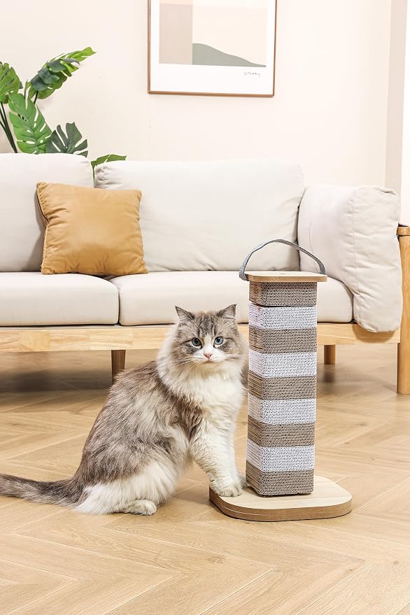 Cat Scratching Post for Indoor Cats, 23.6 Inch Tall Cardboard Cat Scratcher Pad for Kittens & Cats, Multi Surface Scratching Board, Easy Assembly, Protects Furniture - Image 6