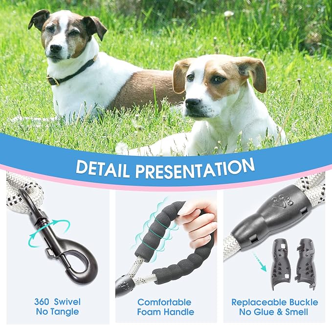 2/4/5/6 FT Dog Leash with Comfortable Padded Handle and Highly Reflective Threads for Small Medium and Large Dogs (5FT-1/2'', Silver) - Image 3