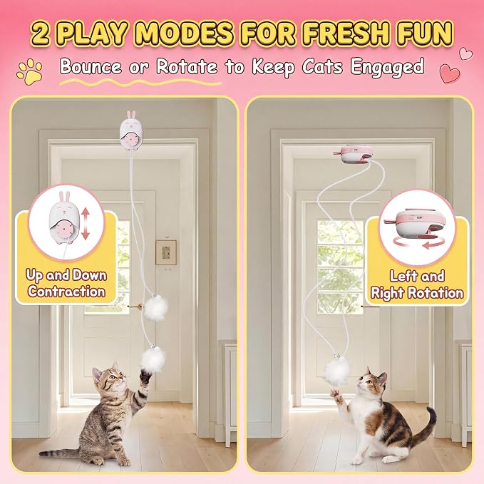 Interactive Cat Toys for Indoor Cats, USB Rechargeable Electric Teaser with Clip, Automatic Cat Toys to Self Play Enrichment Toy for Bored Kittens & Adult Cats (Pink) - Image 3