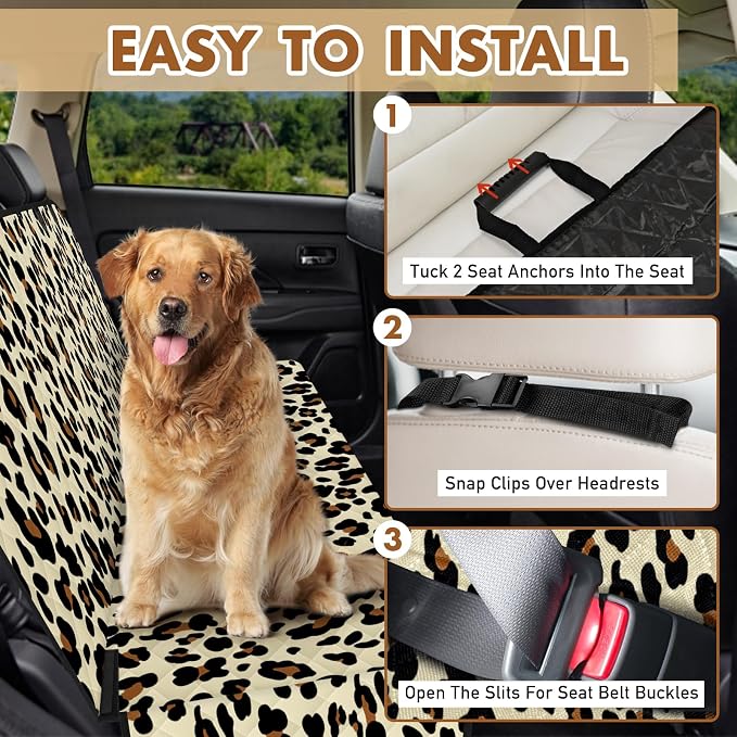 Waterproof Dog Backseat Cover for Cars, Non-Slip Pet Seat Protector,Leopard - Image 3