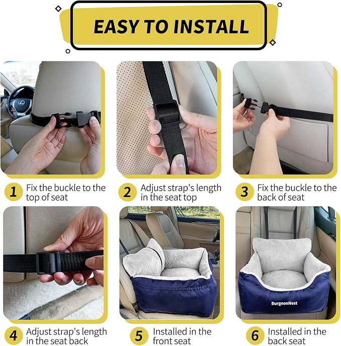 BurgeonNest Dog Car Seat for Small Dogs & Cats Under 25 lbs, Blue - Image 6