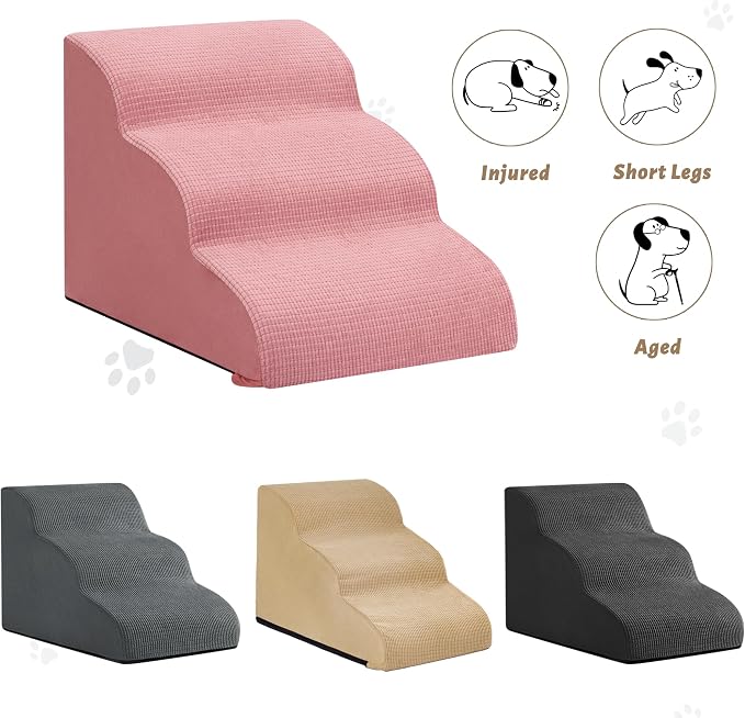 Dog Stairs for Small Dogs, 3-Step Pink Pet Ramp for Couch, Cats & Puppies | Aodisman Elegant Pink Pet Stairs Designed for Small Dogs and Cats, Providing Easy Access with Comfort and Style, 15.7" H - Image 4