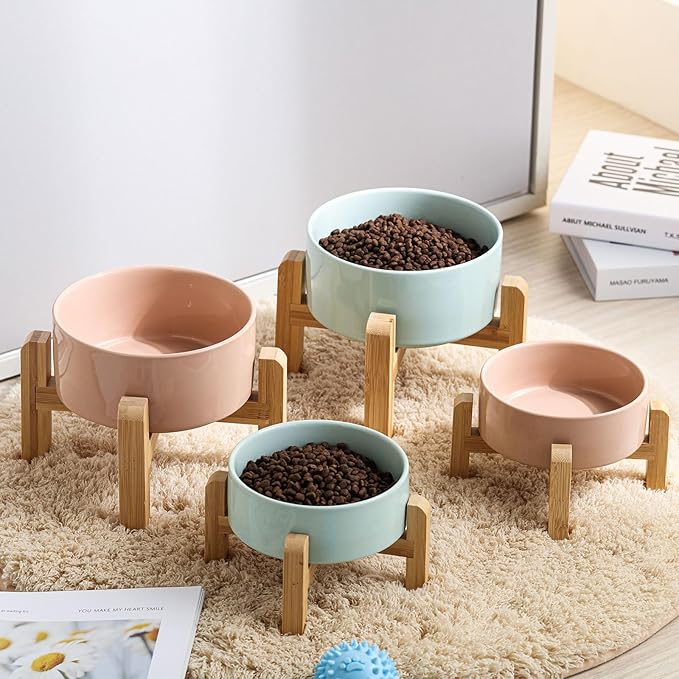 Petygooing 28 OZ Elevated/Raised Ceramic Dog Bowl for Small Medium Breeds, Dog Food Water Dish with Stand,Pet Bowl with Anti Slip Rubber for Cats Small and Medium Dogs (3.6 Cups) Khaki - Image 4