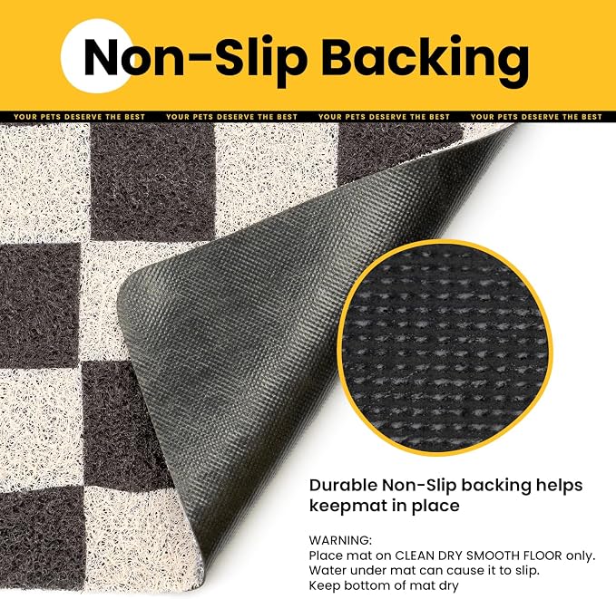 Conlun Cat Litter Mat Litter Trapping Mat, Premium Durable PVC Cute Cat Litter Box Mat, Non-Slip, Less Waste Kitty Litter Mat, Soft on Kitty’s Paws, 24”x 17” cat matts for litter, Chessboard - Image 6