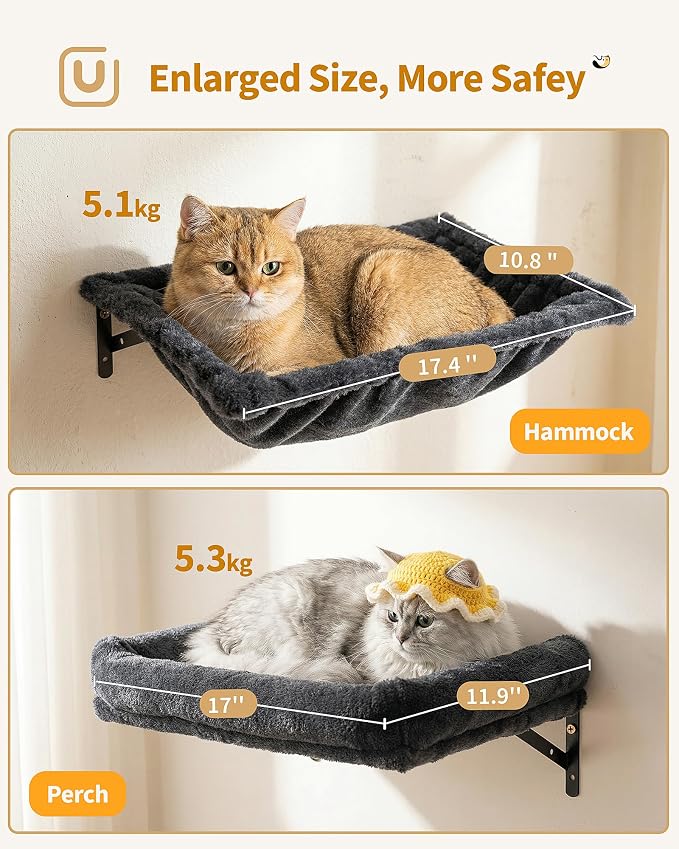 Aechonow Heavy Duty Cat Wall Shelves for Large Cats, 6-in-1 Cat Furniture | 17" × 11.9" Large Perch Bed and Hammock, Cat Climbing Wall Systems with Vertical Cat Scratcher - Image 5