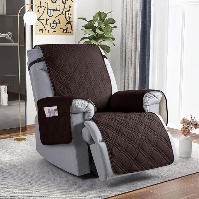 TAOCOCO 100% Waterproof Recliner Chair Covers, Non Slip Recliner Covers for Recliner Chair with Pocket, Washable Reclining Chair Cover Furniture Protector for Kids,Dogs(22'', Coffee) - Image 6