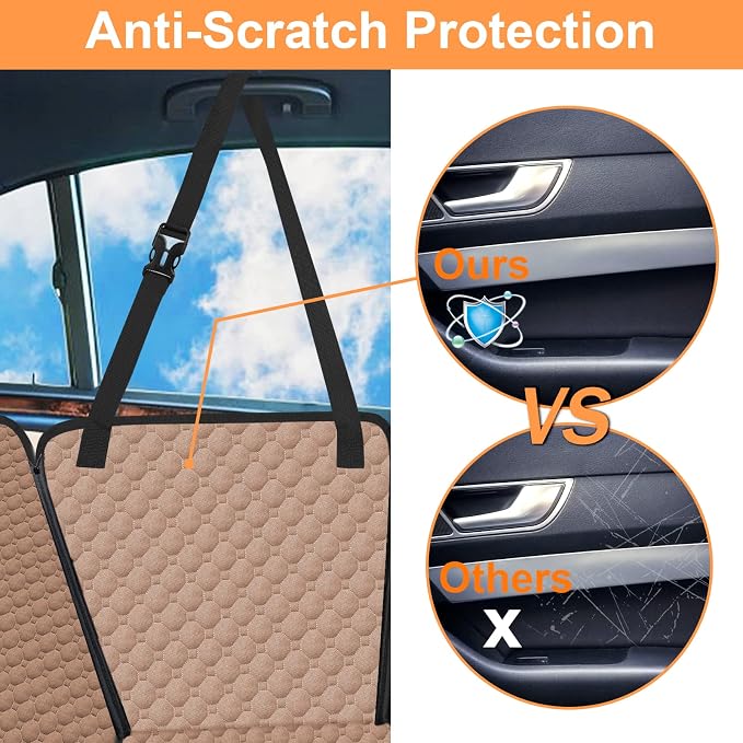 Mancro Back Seat Pet Cover for Dogs, Waterproof Dog Hammock for Car, Khaki | 600D Heavy Duty, Scratch-Resistant Back Seat Pet Cover for Dogs with PVE Nonslip Underside, Fits for Sedan, Trucks and SUVs - Image 2