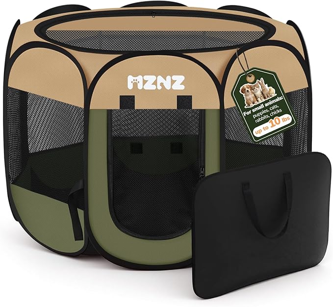 Dog Cat Small Animal Puppy Playpen Crate, Small, Olive Green | Portable Pop Up Pet Cage Enclosure Tent Kennel Indoor Outdoor with Carrying Case, No Assembly, Camping Use by MZNZ