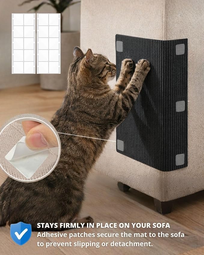 Corner & Wall Cat Scratch Mat, Self-Adhesive Trimmable Cat Scratcher, Wall Mounted Scratching Pad for Indoor Cats, Sofa Furniture Protector, Cat Post Cover Replacement (Black, 23.6''x11.8'', 3-Pack) - Image 5