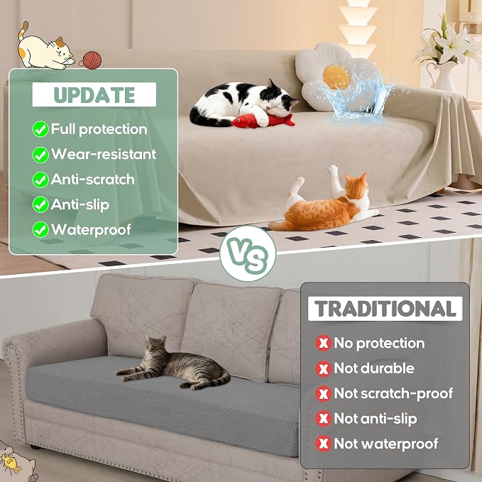 Loiion Cat Scratch Couch Cover Waterproof Sofa Cover 134"x91" Almond | Pet-Friendly Couch Protector, Anti-Scratch & Non Slip Sofa Cover For Cats Dogs Kids, Machine Washable - Image 8