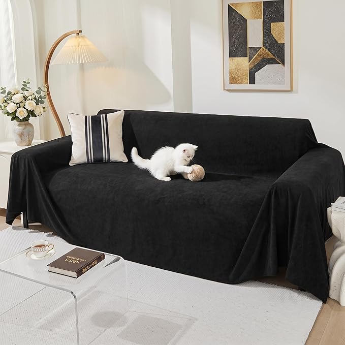 MEETSKY Couch Cover for 3 Cushion Sofa Washable, Cat Scratch Proof Sofa Covers, Furniture Protector Oversized L Shape Black Sofa Slipcovers Sectional Big Couch Covers for Dogs Pets, 71" x 150" by MEETSKY