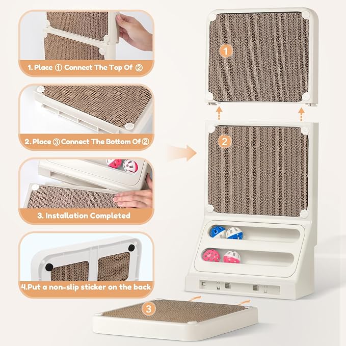 Goosheep Cat Scratching Board Kitten Scratching Ball Wall Scratchers for Indoor Cats L Shaped Cat Scratcher Cats with Scratcher Pads White - Image 4