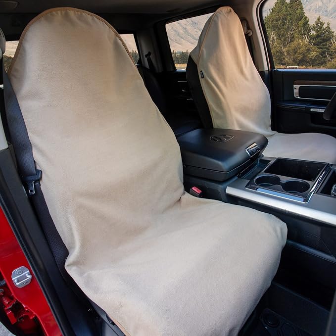 Leader Accessories Waterproof Towel Front Bucket Seat Covers, 2pcs Beige | Universal Non-Slip, Fits Car Truck SUV, Machine Washable, For Dog & Kid, Pets, Yoga, Gym, Beach, Swimming, Outdoor Sports - Image 3