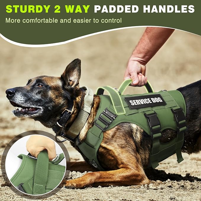 Service Dog Vest Harness for Large Dog, Tactical Working MOLLE Vest with 10 Pet Patches, No Pull Heavy Duty Harness for Training Walking - Image 4