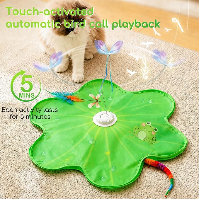 Interactive Cat Toys, Rechargeable with Auto Play and Bird Chirps | 3-in-1 hide and seek mat with fluttering butterfly, moving feather and plush tail, Perfect for indoor adult cats and kittens - Image 4