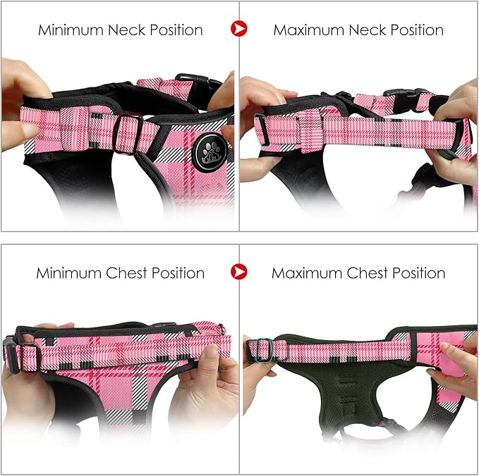 NESTROAD No Pull Dog Harness with Leash, Reflective No Choke Pet Vest Harness,Adjustable Soft Padded Dog Harness with Easy Control Handle for Small Dogs(Checkered Pink,Small) - Image 5