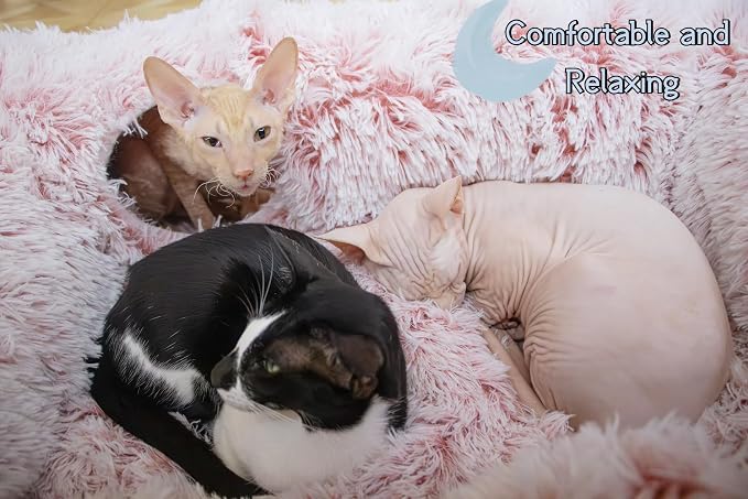 XxingSheep 4-Cave Plush XL Cat Tunnel Bed Indoor Cats Peekaboo Toy Mat Pink | Plush XL Cat Tunnel Bed, 4-Cave Peekaboo Toy, Cozy Donut Mat for All Cats - Image 3