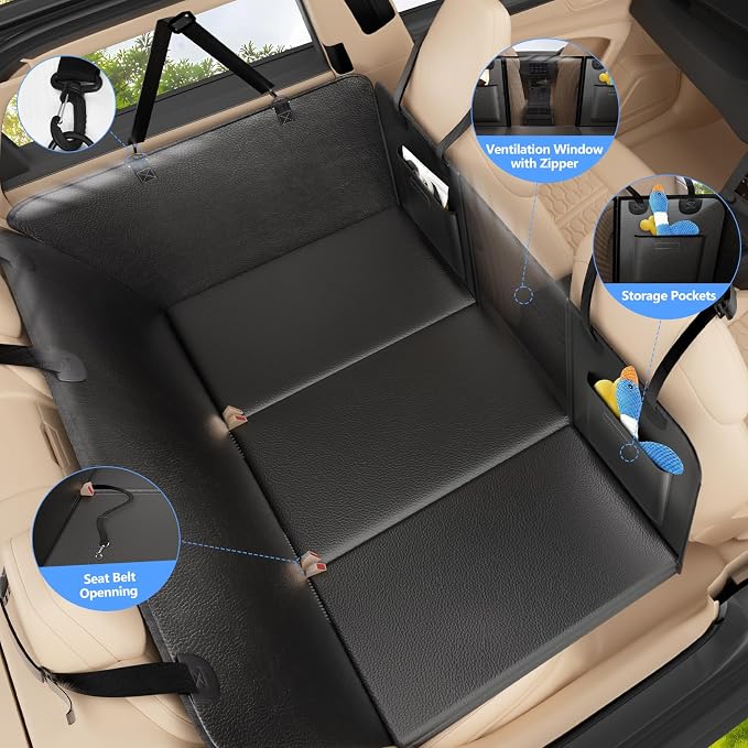 Dog Car Seat Cover for Back Seat, Hard Bottom, PU Leather Extender | Anti Scratch Backseat Dog Hammock for Cars, SUVs, Sedan, Waterproof, Pet Travel Bed, Easy to Clean, Non-Slip, Supports 420lbs - Image 8
