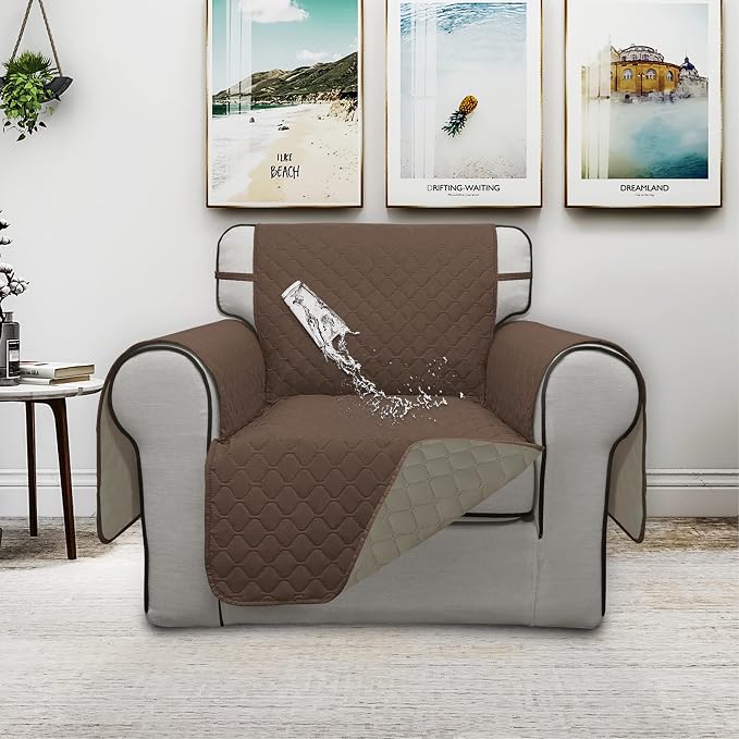 ISSUNTEX Double Protection 100% Waterproof Chair Sofa Covers for Living Room, Reversible Furniture Protector Sofa Cover for Dogs, Pets, Kids (Brown/Beige) - Image 2
