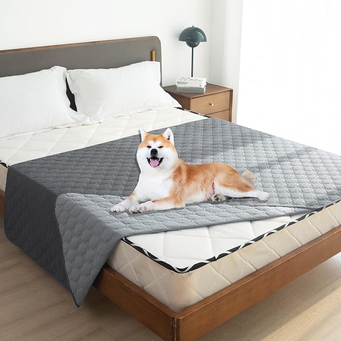gogobunny Waterproof Dog Blankets for Large Dogs, Pet Bed Cover Breathable | Washable Pee Pads, Quilted Throw Blanket, Furniture Protector for Couch Sofa Bed Car, 82x82 Inch Dark/Light Grey - Image 3