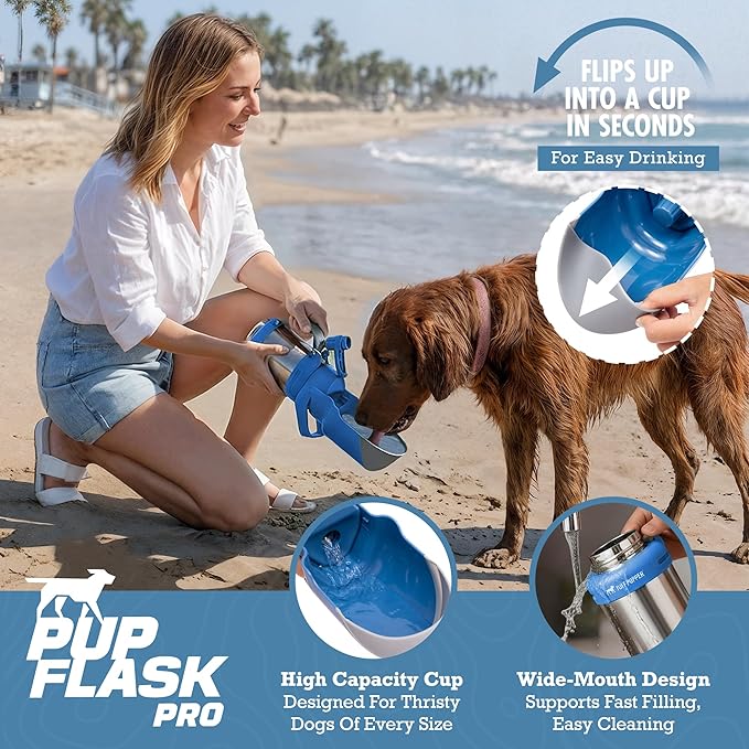 PupFlask Pro Portable Insulated Dog Water Bottle, Stainless Steel Bowl | 30 or 50 oz Leak-Proof Thermos Dispenser Keeps Water Cold 24+ Hours, Built-In Flip Cup for Walking, Hiking and Travel - Image 3
