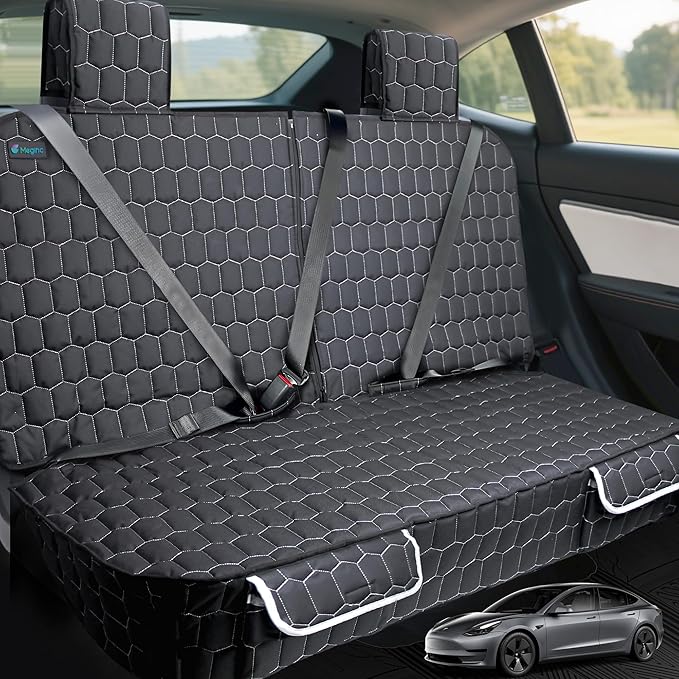 Meginc Dog Car Seat Covers for Model 3, Rear Seat Protector for Dogs &Kid | Waterproof Backseat Cover for Tesla With Armrest Compatible Nonslip Bench,Headrest Protection,Easy Clean,Machine Washable by Meginc