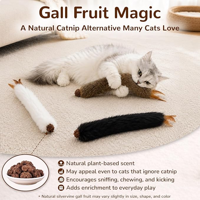 Agape Long Rabbit Fur Cat Toys, 3-Pack with Catnip & Silvervine Gall Fruit | 3-Pack Soft Furry Cat Toys for Indoor Cats and Kittens, Great for Biting, Chasing, Bunny Kicking and Self Play - Image 5