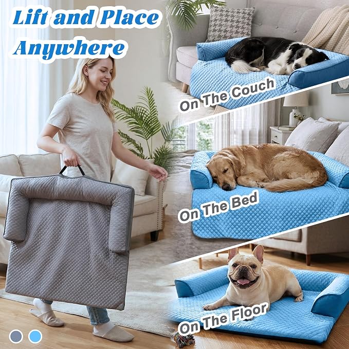 GGIB Cooling Dog Bed Mat with Bolster Pillow Washable Dog Couch Cover Breathable Summer Pet Couch Bed Protector Indoor(Medium, Cooling Grey) - Image 7