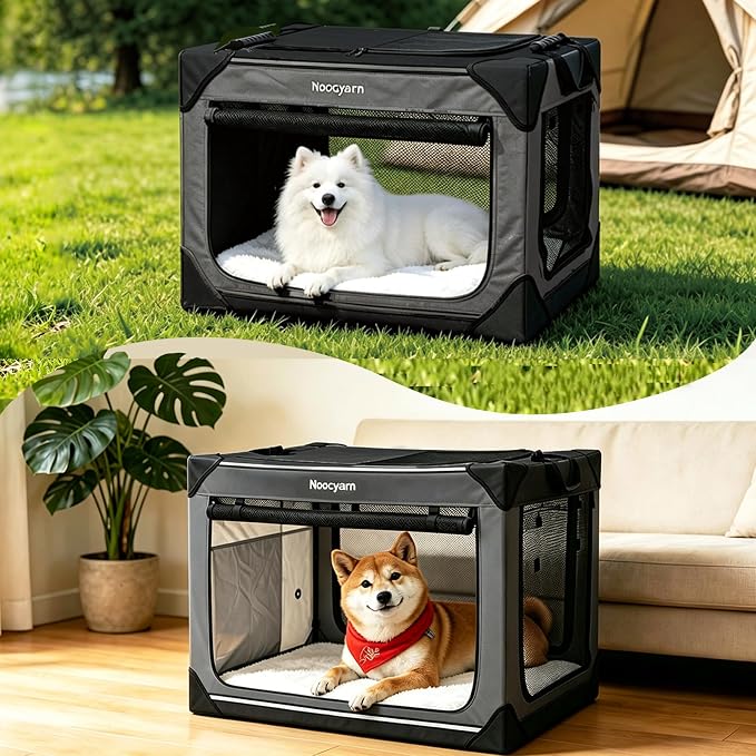 26" L Collapsible Dog Crate for Small Dogs and Cats, Soft Pet Crate with 4-Door Mesh, Portable Dog Kennel for Travelling, Dark Grey - Image 7