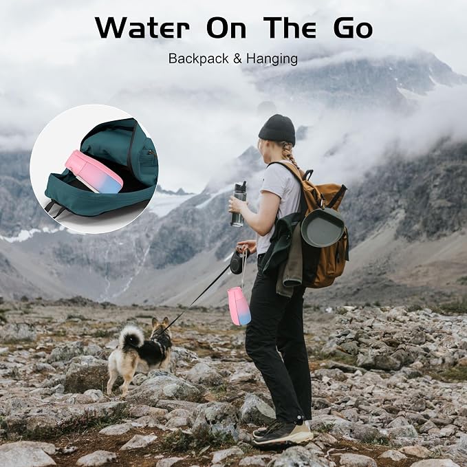 Portable Dog Water Bottle 19oz Pink | Foldable pet water dispenser, food grade plastic, ease to use for outdoor walking, hiking, travel - Image 8