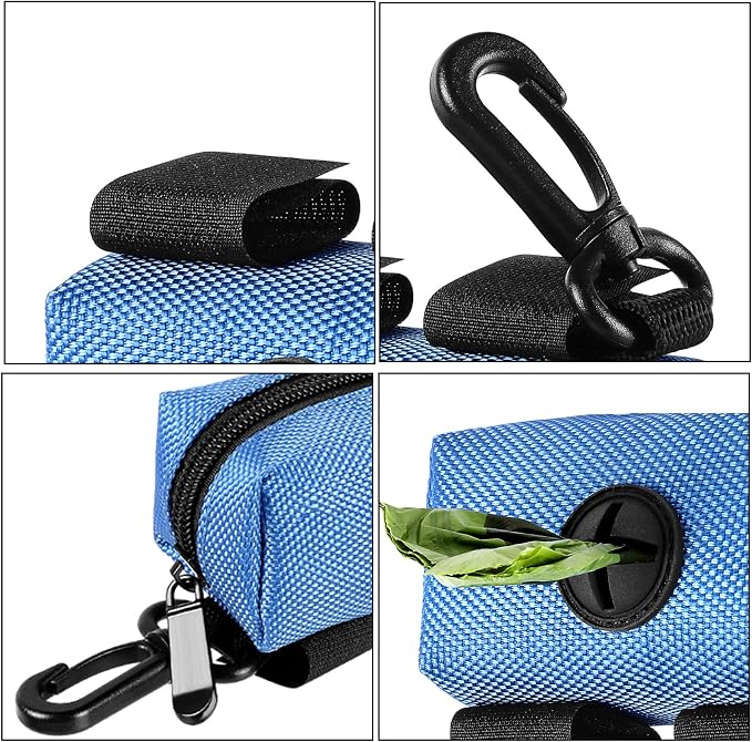 Dog Waste Bag Dispenser Pet Poop Bags Holder for Doggie Waste Bags Dispensers Soft Fabric Zipper Small Doggy Puppy Pouch for Leash Accessory Attachment with Carrier,2PCS Blue&Black - Image 4