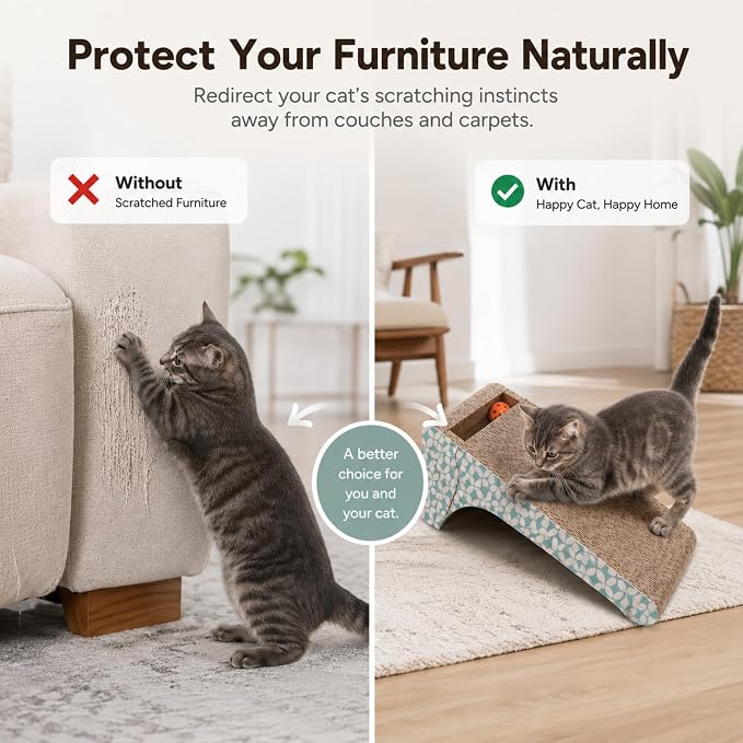 Cardboard Cat Scratcher Ramp with Ball, 2 Sizes Cat Scratch Pads | Nesting Triangle Design, with 17"x11" and 11"x11" Corrugated Scratchers, for Space-saving Natural Scratching, with Catnip - Image 2