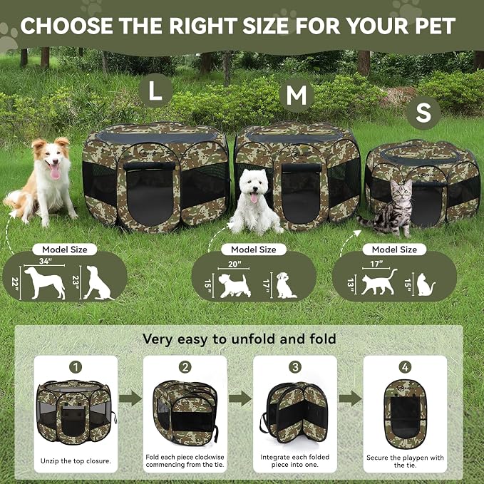 Siedihit Playpen for Small Dog Cat, Dogs Tent Crate Cage Indoor | Outdoor, Portable Pop Up Dog Kennel with Carrying Bag for Rabbits (Green Camo, Small) - Image 9