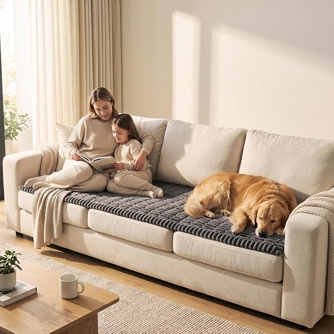 SureFit Couch Covers for Dogs,Non-Slip Washable Pet Friendly Sofa Protector | Non-Slip Paw Print Grip,Sofa Slipcovers for 2 Cushion Couch,Soft Thick Furniture Protector for Sofa Cushions(28x60"Dark Gray) - Image 2