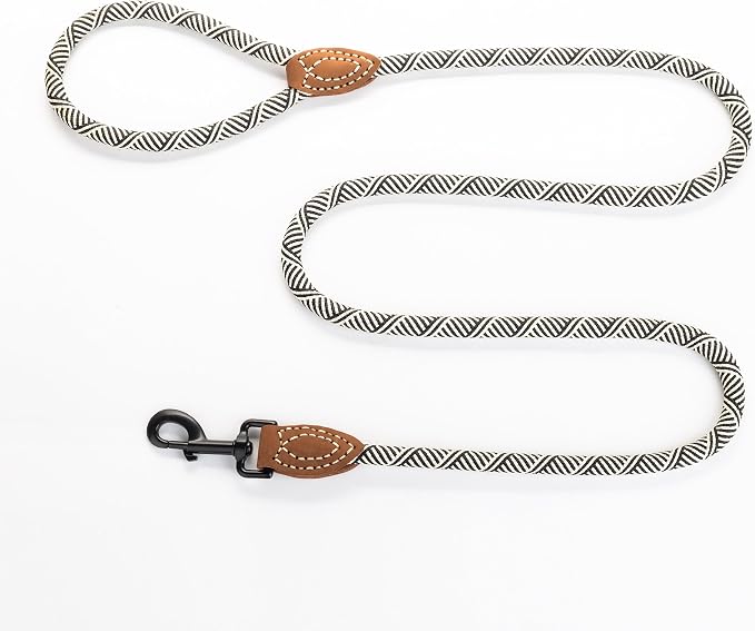 Mile High Life Dog Leash with Genuine Leather-Wrapped Ends, 4/5/6FT | Tangle-Free 360° Swivel Clasp Heavy Duty Rope Leash | Small Medium Large Dogs | Daily Walking (White Beige, 72 Inch, 1/2") - Image 6