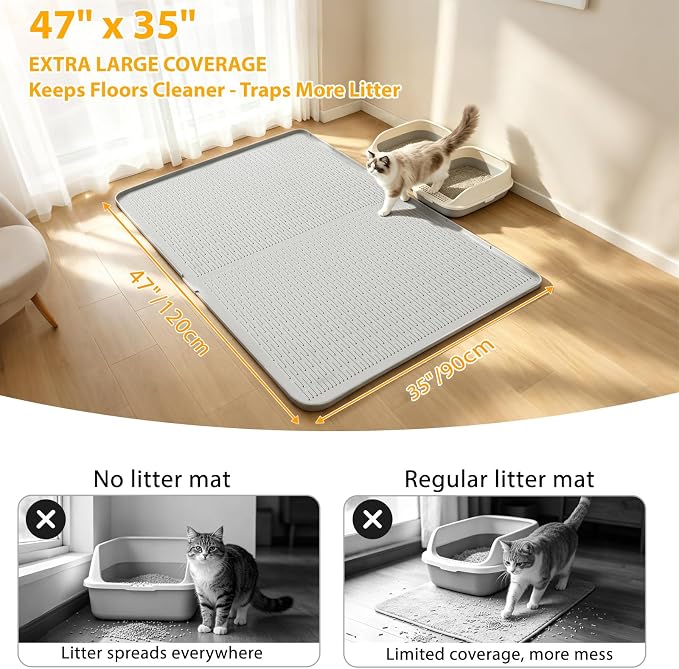 Cat Litter Box Mat, 47" x 35" Extra Large Silicone Cat Litter Mat | Waterproof & Washable Kitty Litter Catcher Matt, Soft on Paws Non-Slip Easy to Clean Reduces Litter Tracking for Indoor Cats - Image 7