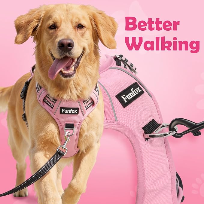 Dog Harness No Pull, Adjustable Pet Vest Harness, Super Soft Material with Vertical Handle Easy Control, Reflective Night Walking, 2 Leash Clips for Medium Sized Dogs, Pink, M - Image 3